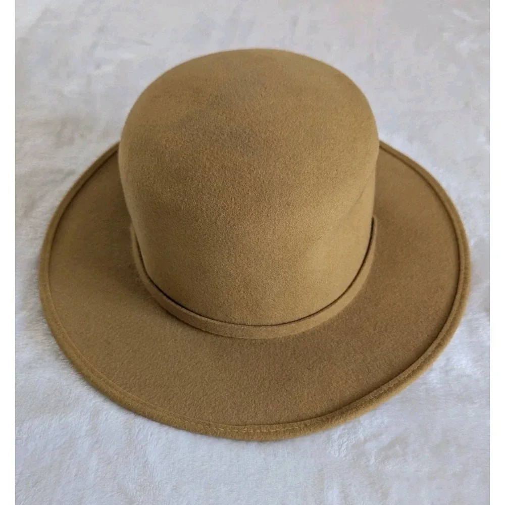 VTG Neuman Fairfield Felts Brimmed Hat Chin Tie Tan 100% Wool Prop Costume *READ